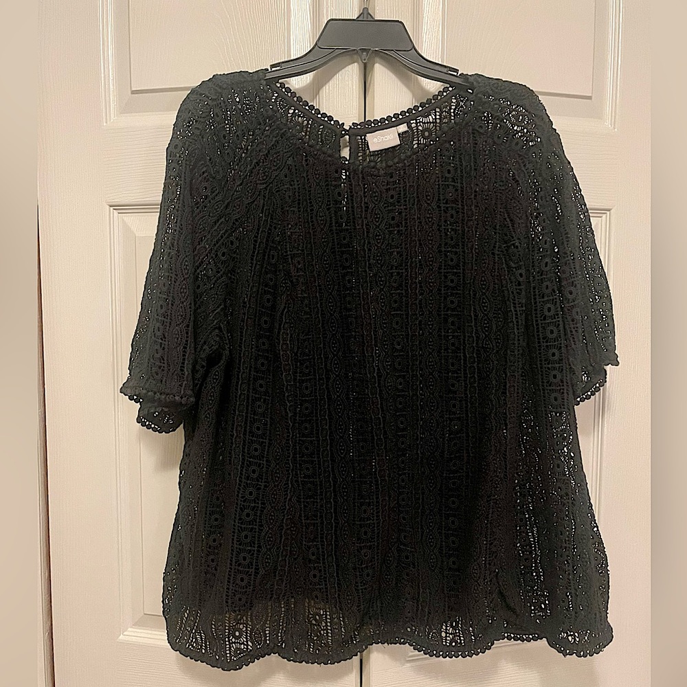 Eshakti Black Open Crochet Lace Top